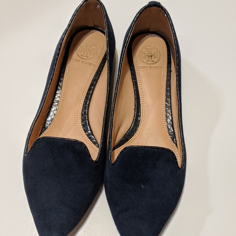Tory Burch- dark blue suede flats/ loafers